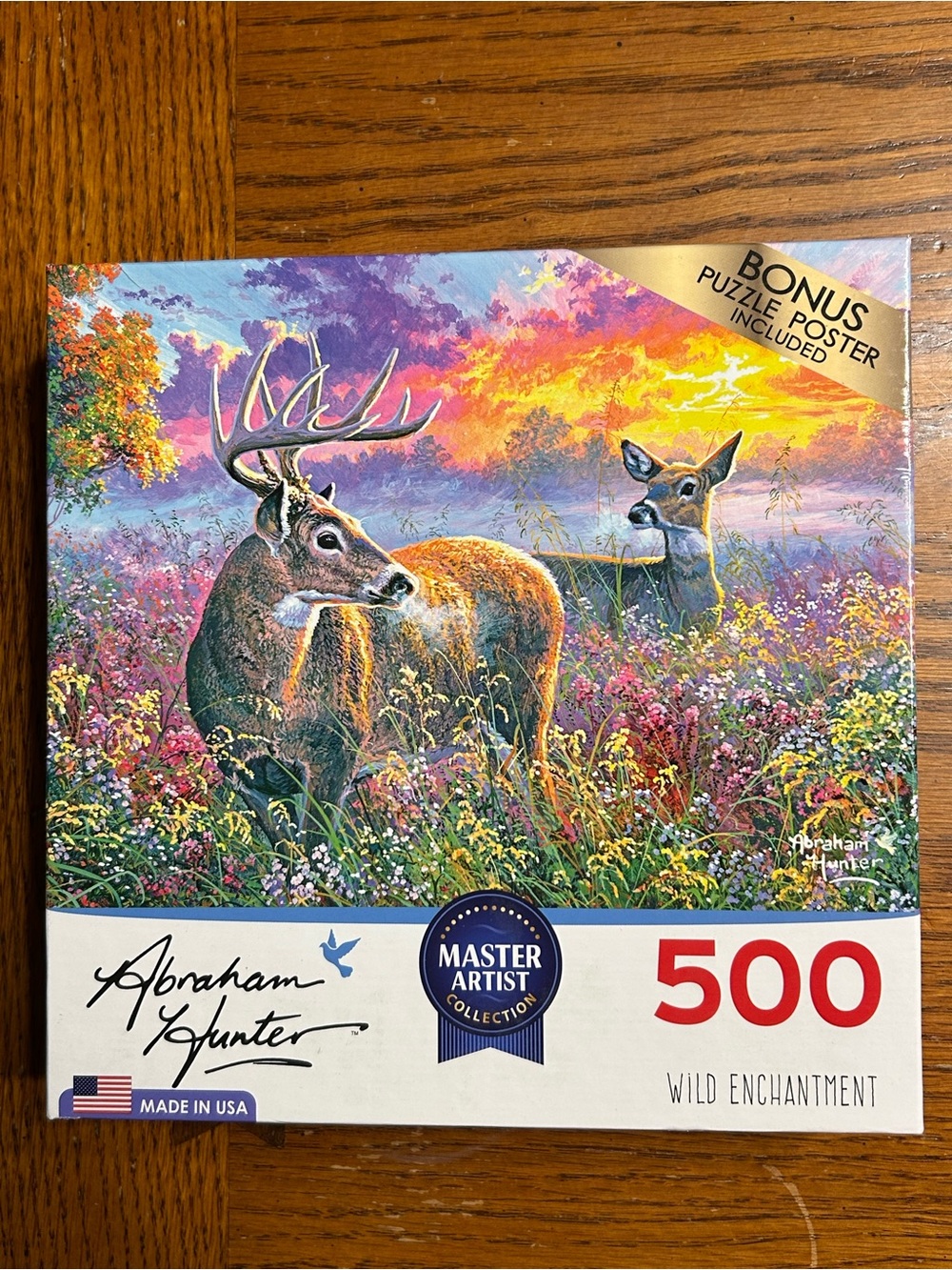 Abraham Hunter "Wild Enchantment" 500-Piece Puzzle - Colorful Sunset Deer